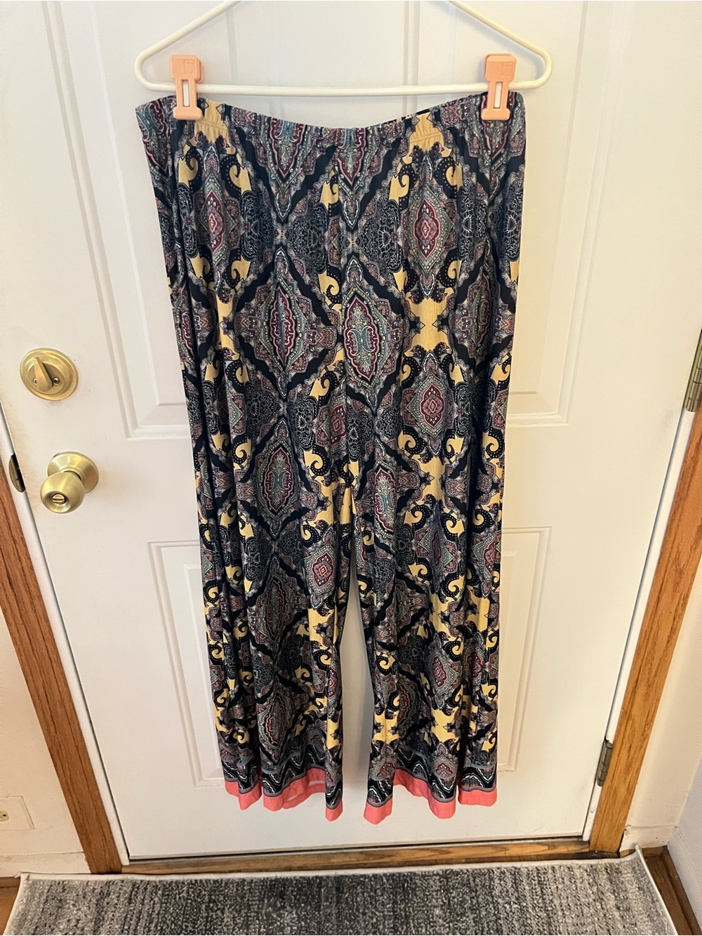 One World 1X Boho Paisley Medallion Print Palazzo Pants Elastic Waist